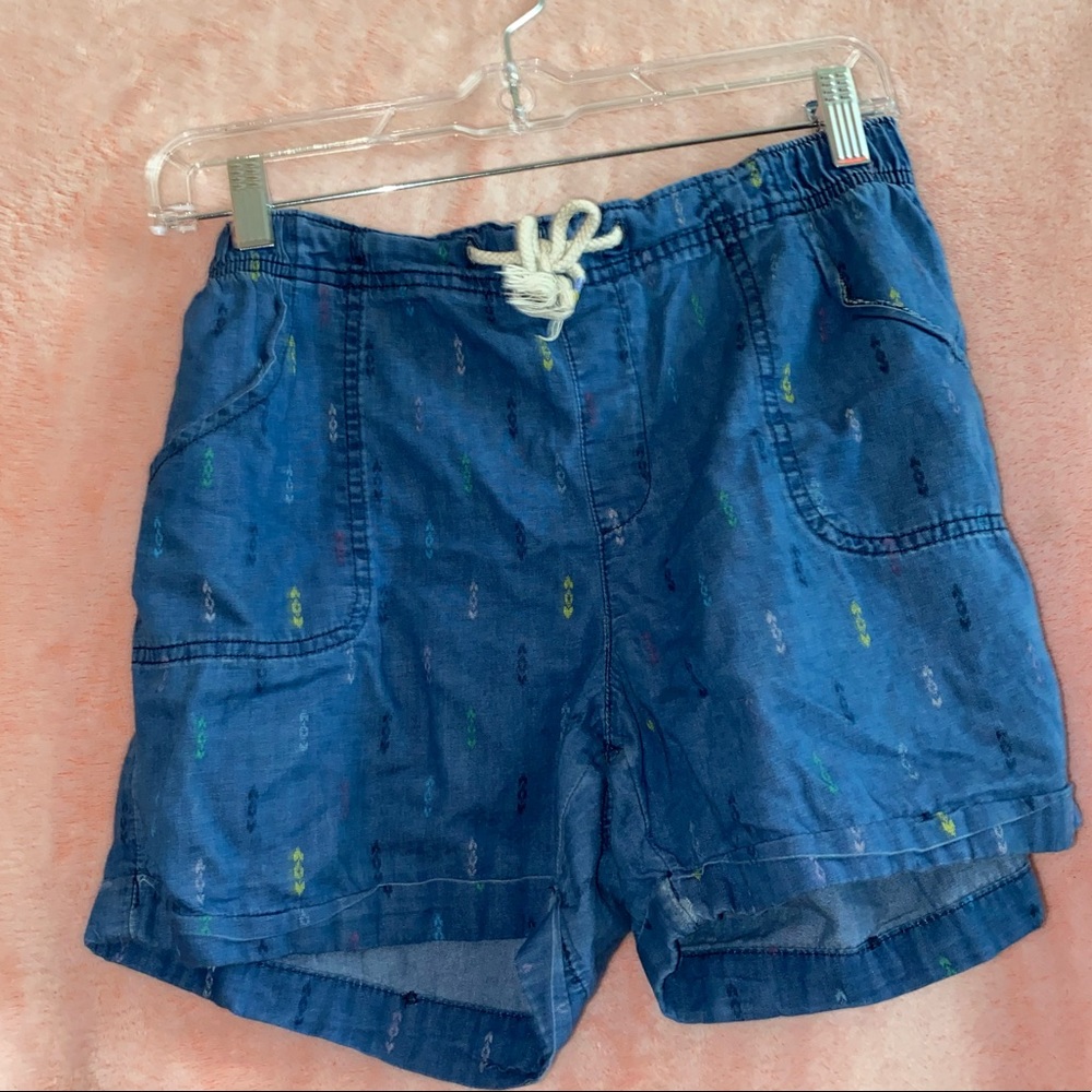Faux Jean Shorts with Emblem